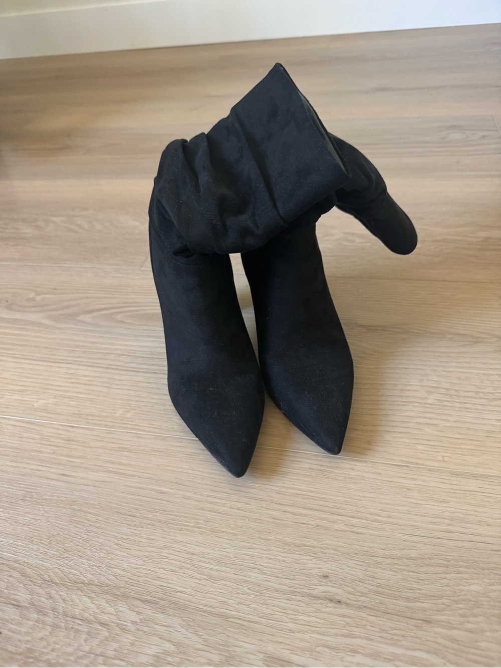 Nine West Black Suede Pointed-Toe Heeled Boots